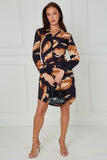 8Pcs Black and Mustard Smoky Abstract Print Mini Shirt Dress