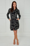 8Pcs Mono Geometric Maze Print Mini Shirt Dress