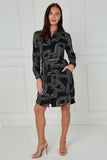8Pcs Mono Geometric Maze Print Mini Shirt Dress