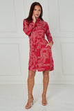 8Pcs Crimson and White Geometric Print Mini Shirt Dress