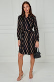 8Pcs Black and Camel Chevron Print Mini Shirt Dress
