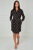 8Pcs Black and Camel Chevron Print Mini Shirt Dress