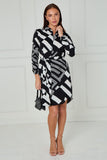 8Pcs Black and White Abstract Patchwork Print Mini Shirt Dress