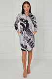 8Pcs Grey Abstract Brushstroke Print Mini Shirt Dress