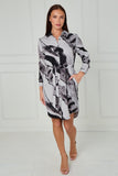 8Pcs Grey Abstract Brushstroke Print Mini Shirt Dress