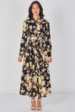 8Pcs Midnight Bloom Printed Belted Maxi Shirt Dress