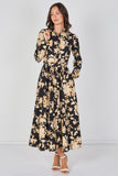 8Pcs Midnight Bloom Printed Belted Maxi Shirt Dress