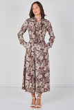 8Pcs Mocha Paisley Print Belted Maxi Shirt Dress