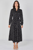 8Pcs Black Polka Dot Print Belted Maxi Shirt Dress