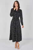 8Pcs Black Polka Dot Print Belted Maxi Shirt Dress