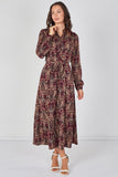 8Pcs Burgundy Paisley Print Belted Maxi Shirt Dress