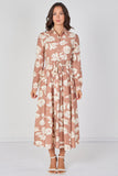 8Pcs Blush Blossom Printed Belted Maxi Shirt Dress