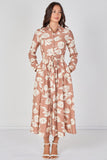 8Pcs Blush Blossom Printed Belted Maxi Shirt Dress