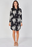 8Pcs Black Ivory Bouquet Print Belted Shirt Dress