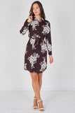 8Pcs Chocolate Ivory Bouquet Print Belted Shirt Dress