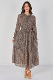 8Pcs Grey Leopard Print Chiffon Belted Maxi Dress