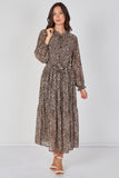 8Pcs Grey Leopard Print Chiffon Belted Maxi Dress