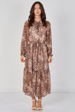 8Pcs Brown Leopard Print Chiffon Belted Maxi Dress