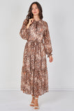8Pcs Brown Leopard Print Chiffon Belted Maxi Dress