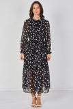 8Pcs Black Polka Dot Chiffon Belted Maxi Dress