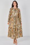 8Pcs Tan Paisley Chiffon Belted Maxi Dress