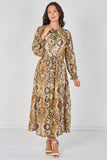 8Pcs Tan Paisley Chiffon Belted Maxi Dress