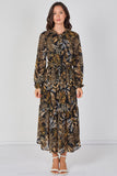 8Pcs Black Botanical Chiffon Belted Maxi Dress