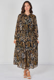 8Pcs Black Botanical Chiffon Belted Maxi Dress
