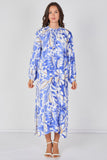 8Pcs Blue Tropical Leaf Print Maxi Dress