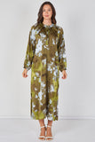 8Pcs Khaki Watercolour Floral Luxury Satin Maxi Dress
