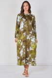 8Pcs Khaki Watercolour Floral Luxury Satin Maxi Dress