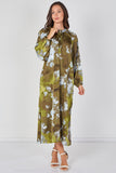 8Pcs Khaki Watercolour Floral Luxury Satin Maxi Dress