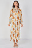 8Pcs Blue and Rust Moroccan Print Maxi Dress