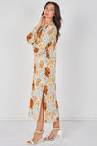 8Pcs Blue and Rust Moroccan Print Maxi Dress