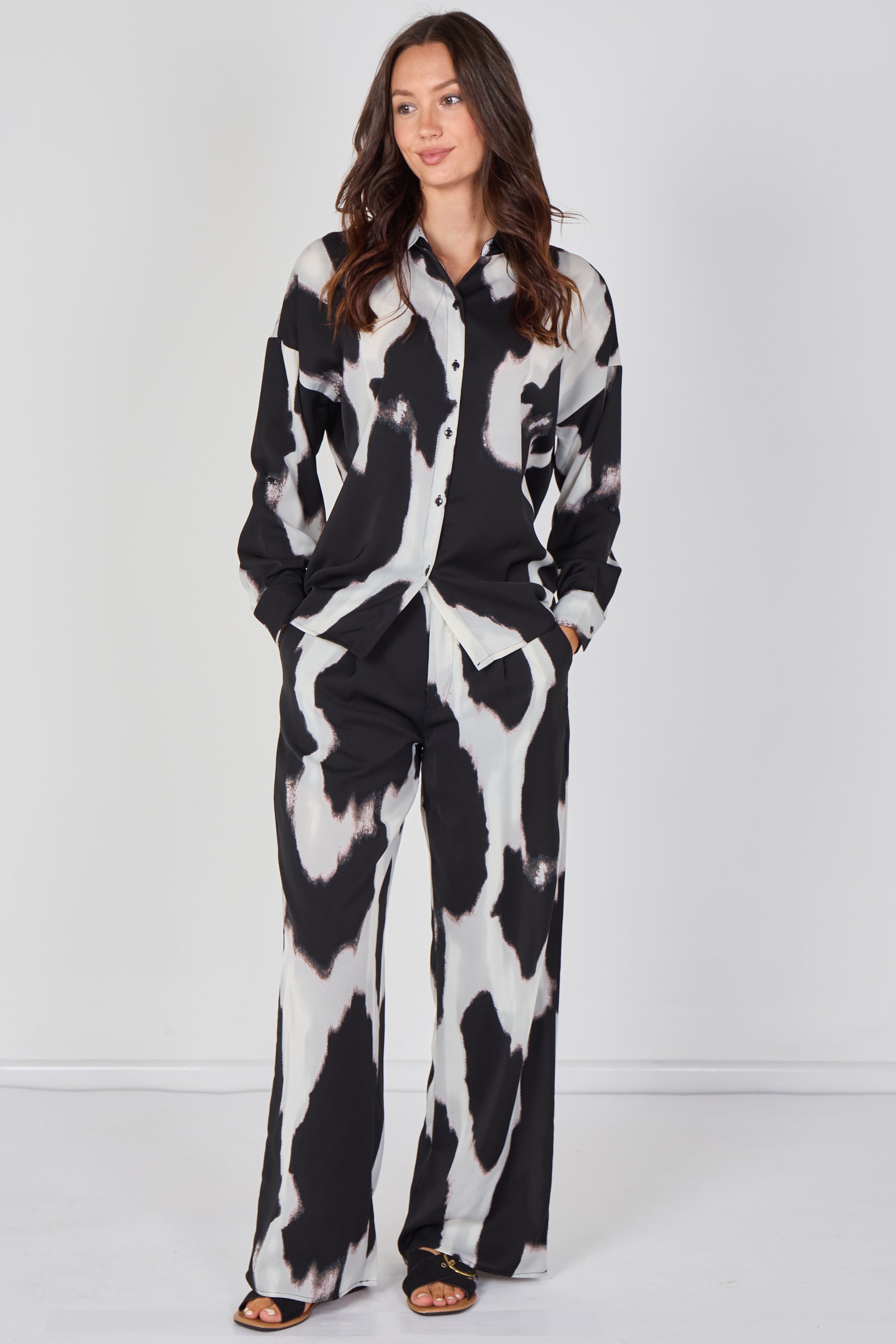 6Pcs Black and Grey Abstract Print Co-ord Set