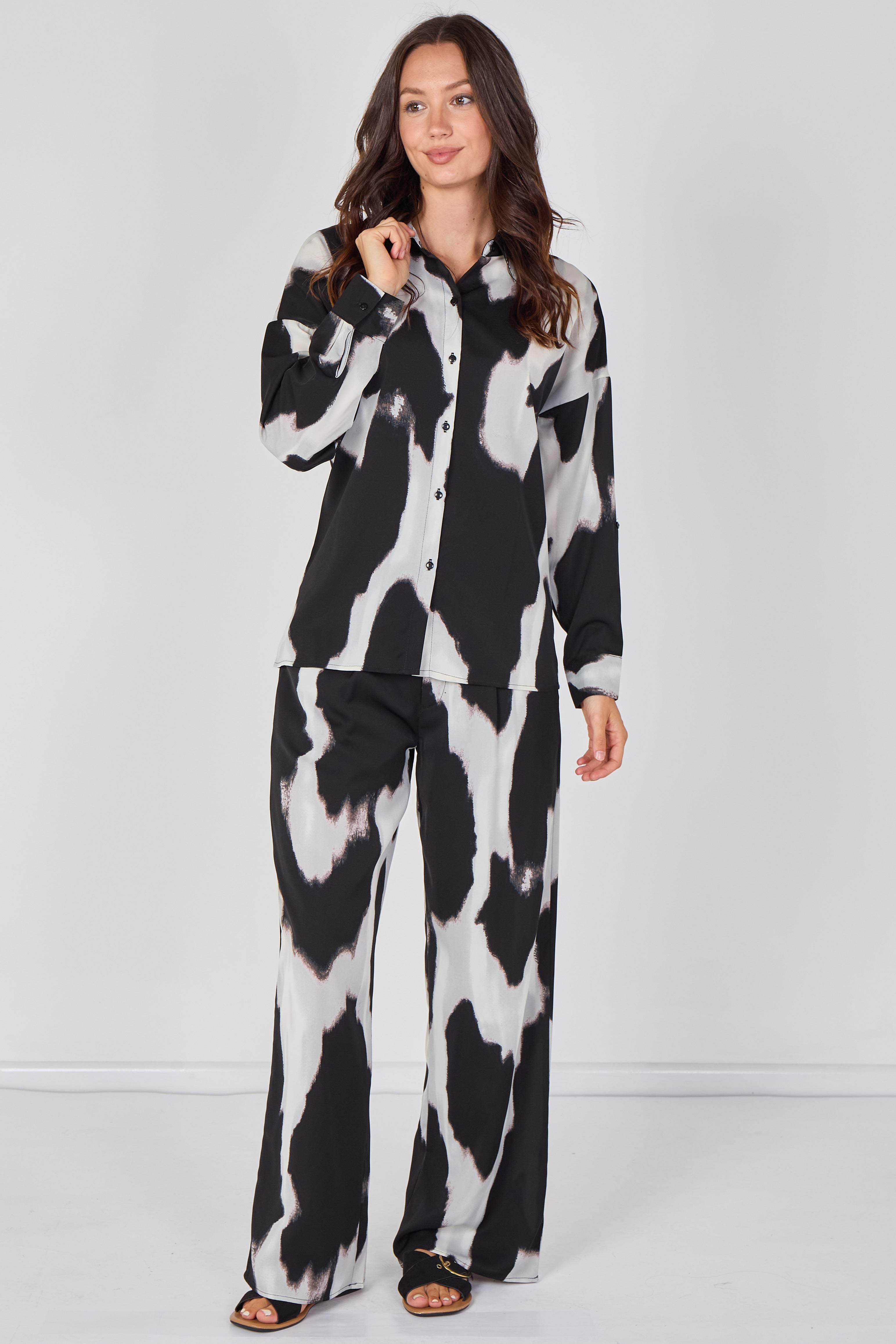 6Pcs Black and Grey Abstract Print Co-ord Set