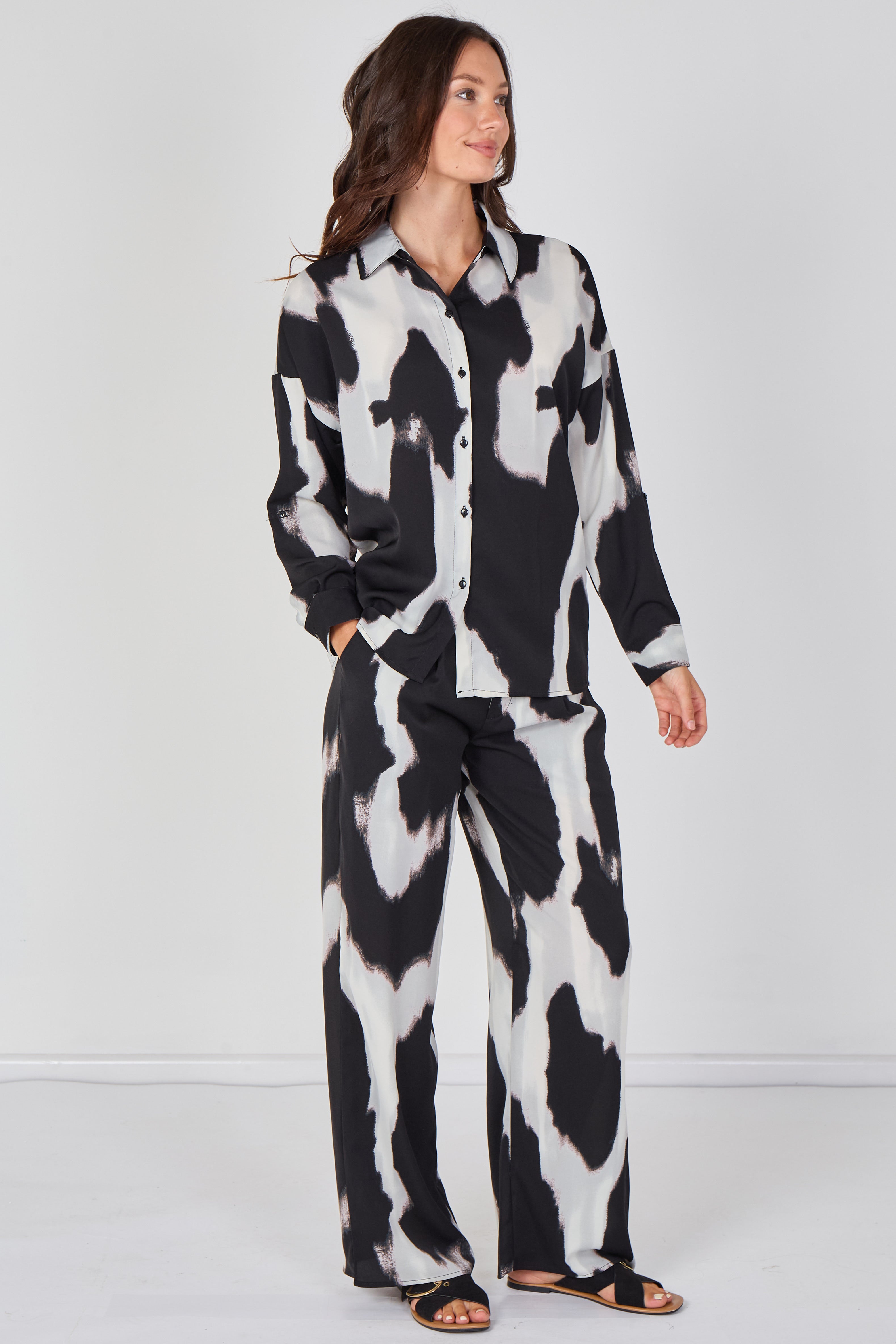 6Pcs Black and Grey Abstract Print Co-ord Set