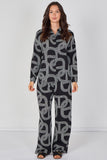 6Pcs Black and White Geo Print Shirt and Trouser Co-ord Set