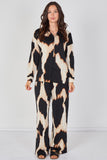 6Pcs Black and Cream Abstract Print Co-ord Set