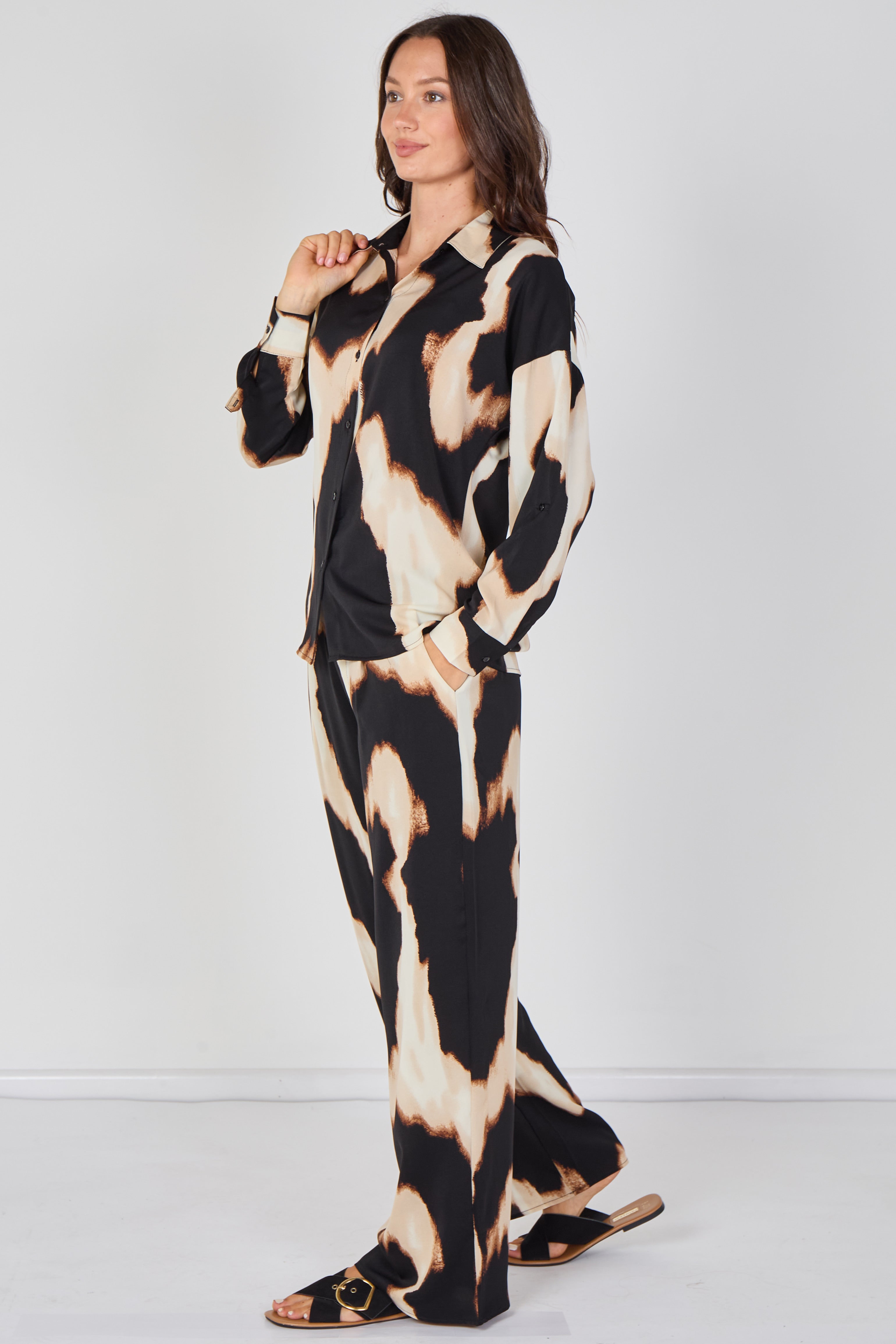 6Pcs Black and Cream Abstract Print Co-ord Set