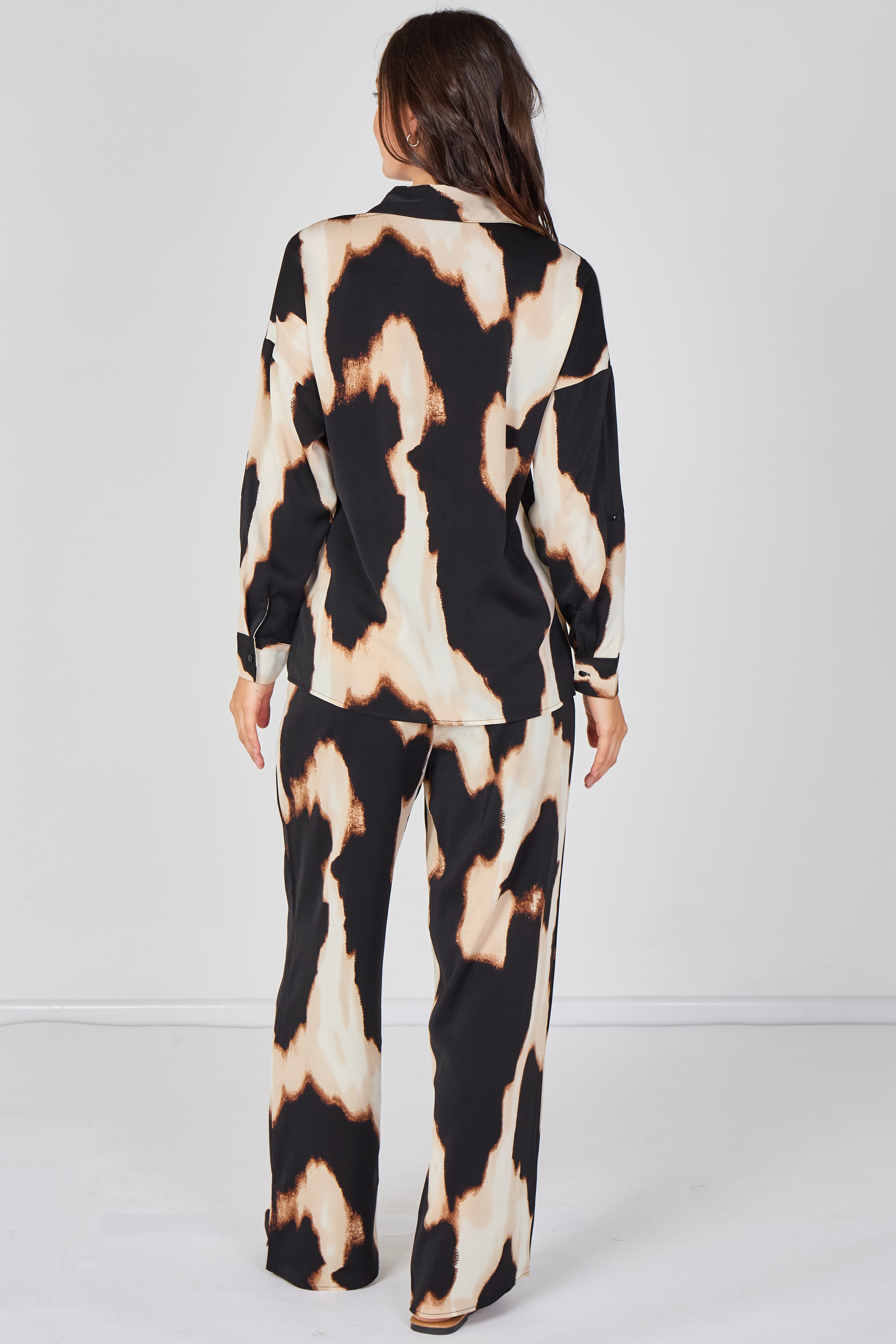 6Pcs Black and Cream Abstract Print Co-ord Set
