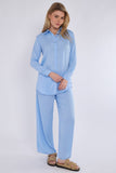 8Pcs Baby Blue Satin Co-ord Shirt and Trousers Set