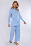 8Pcs Baby Blue Satin Co-ord Shirt and Trousers Set