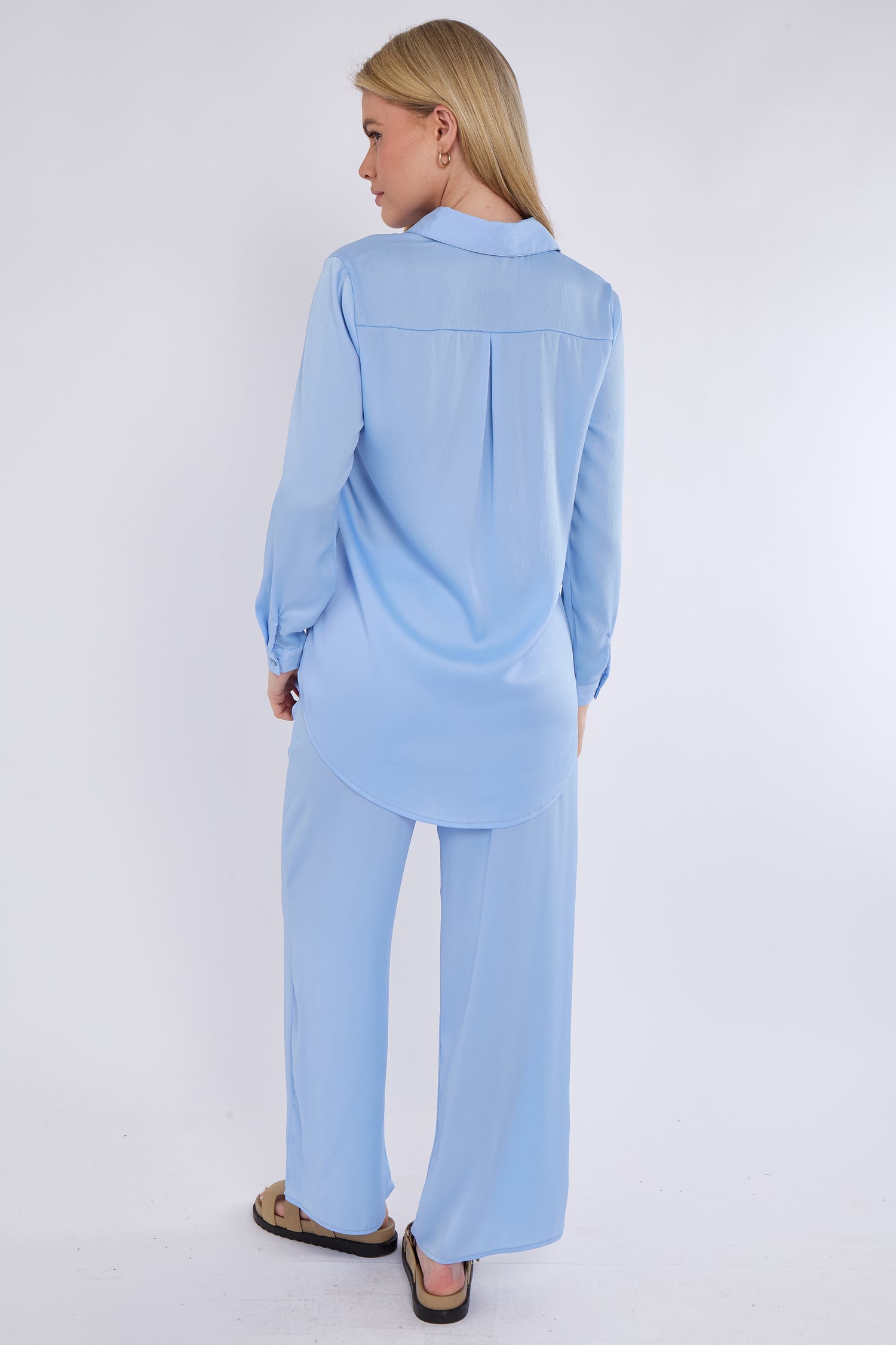 8Pcs Baby Blue Satin Co-ord Shirt and Trousers Set