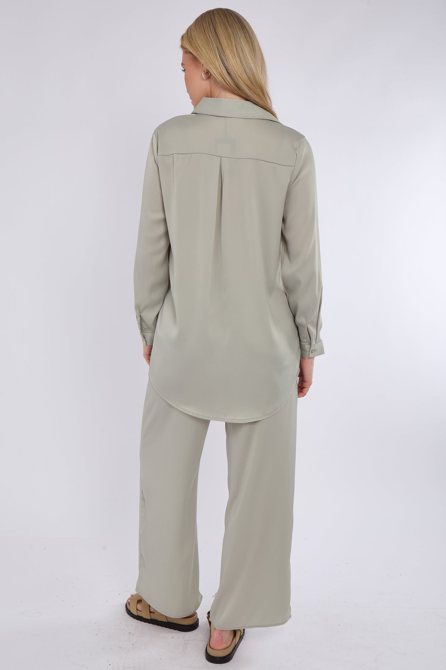 8Pcs Dusty Mint Satin Co-ord Shirt and Trousers Set