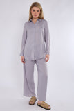 8Pcs Ice Grey Satin Co-ord Shirt and Trousers Set