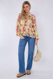 8Pcs Pink and Lime Tie Dye Print Tie Lace Satin Blouse