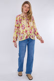 8Pcs Pink and Lime Tie Dye Print Tie Lace Satin Blouse
