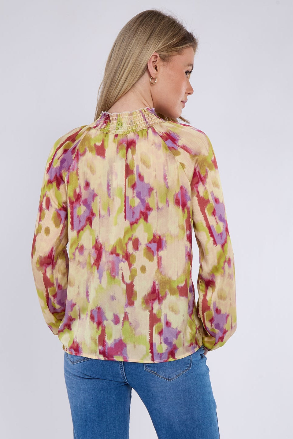 8Pcs Pink and Lime Tie Dye Print Tie Lace Satin Blouse