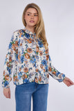 8Pcs Blue Roses Print Tie Lace Satin Blouse